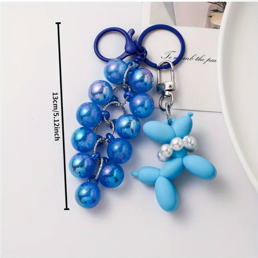 NWT 🐶 Balloon Dog & Shiny Acrylic Bubble/Grape Beads Keychain/Phone/Bag Charm